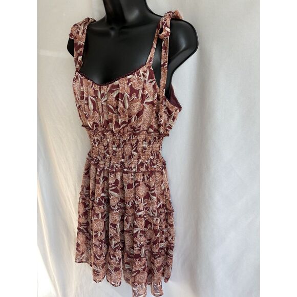 Trixxi Ruffle Fit n Flare Dress Floral Burgundy Brown Prairie Cottage XL Tiered - Picture 3 of 11